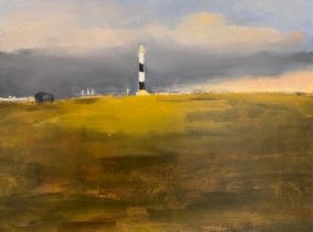Lighthouse, oil on board, 27x33cm inc. frame - £380