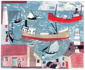 A Busy Harbour, 38/60, linocut, (framed by Rye Art Gallery) - £310