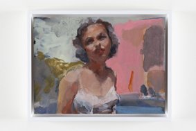 Woman in a Bathing Suit with Pink Background, enamel on aluminium - £3,000 NOW SOLD