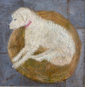 Art School Dog, oil on wood, 28x28cm inc. frame - £250