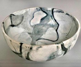 Large painted bowl, white earthenware with slips - £600