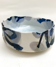 Large porcelain bowl, hand built of slabs, with various glazes oxides and slips - £350