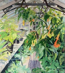 Daturas in the Glasshouse, oil on canvas, 18x18" - £3,900