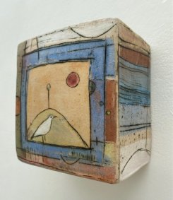 Mountain Tree + Bird, Postcard Series, clay collage wall sculpture - £230