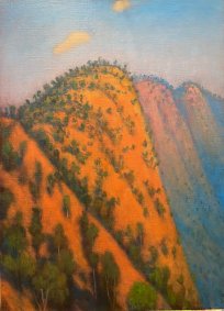 Funky Orange Hill in Kumaon, oil on canvas - £2,400