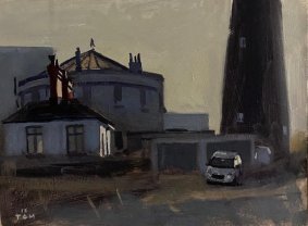 Red Chimneys and a Skoda, Dungeness, 26.5x34cm inc. frame - £475
