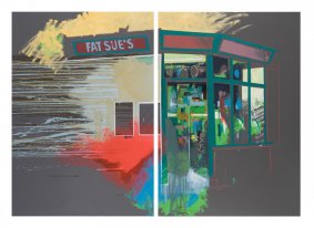Fat Sue's, diptych, mixed media on canvas - £4,500
