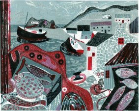 Fish On The Quay, linocut (framed by Rye Art Gallery) - £395