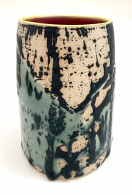 Sea Foam Blue and Cream Vase, hand painted stoneware - £110