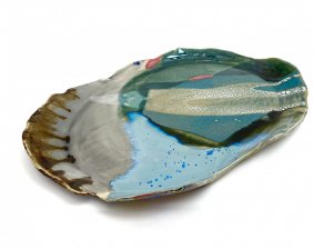 Green and Blue Platter, hand painted stoneware - £300