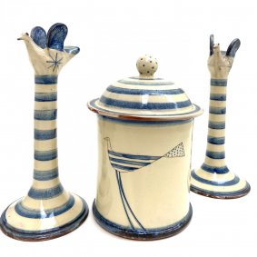 Selection of hand painted functional Earthenware pottery, please ask for prices