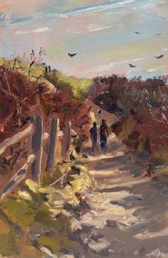 Afternoon Shadows on the Beach Path, oil on board - £440