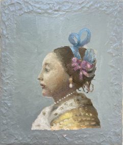 Woman with a Pearl Necklace, from the series of Vermeer’s Girls, oil on wood - £360