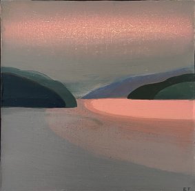 Estuary, Pink Sky, oil on board, 25x26cm inc. frame - £660