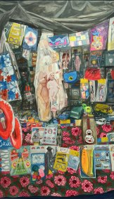 Toy Stall with Plastic Dolls, oil on canvas, 1972 - £3,500