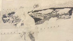 Illustrations to Alfred Besters, 1956 Science Fiction novel Tiger-Tiger (The Stars my Destination) 2. Gully Foyle, Jaunting' through Time and Space, 1970, graphite on paper - £4,500