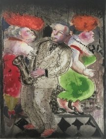 The Saxophonist, 1985, A/P, etching, aquatint, gouache - £1,200