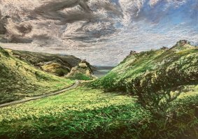 Valley Of The Rocks Devon, oil, pastel on board, 25.5x32cm inc. frame - £460